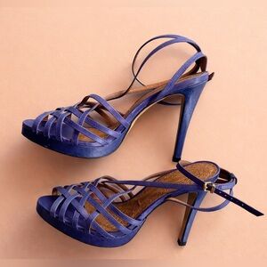 Colcci Original blue leather strappy heels size 8 ankle strap stilettos